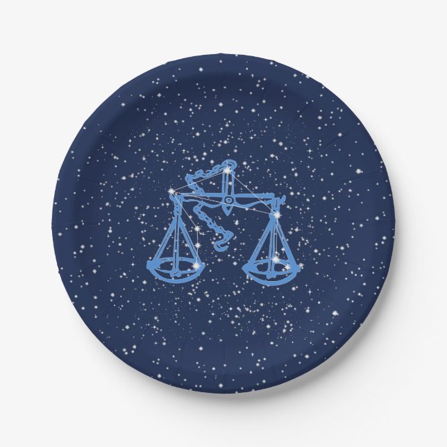 Libra Constellation and Zodiac Sign with Stars Paper Plates (Front)