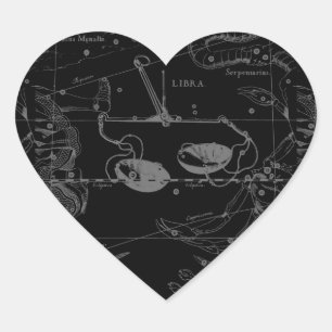 Libra Constellation Hevelius 1690 Map on Black Heart Sticker