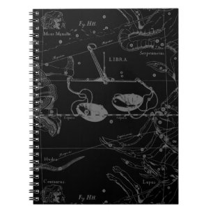 Libra Constellation Hevelius 1690 Map on Black Notebook