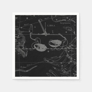 Libra Constellation Hevelius 1690 Map on Black Paper Napkins