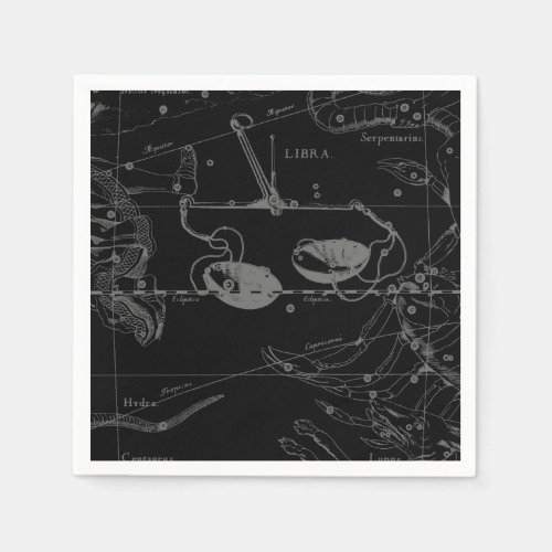 Libra Constellation Hevelius 1690 Map on Black Paper Napkins