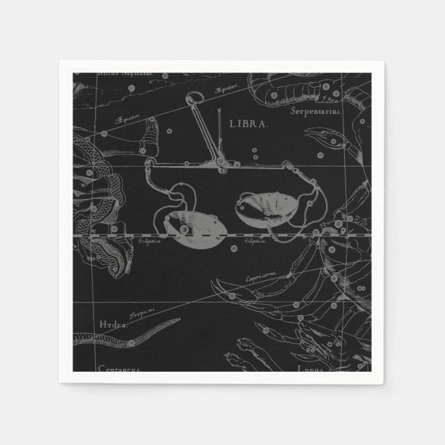 Libra Constellation Hevelius 1690 Map on Black Paper Napkins (Front)