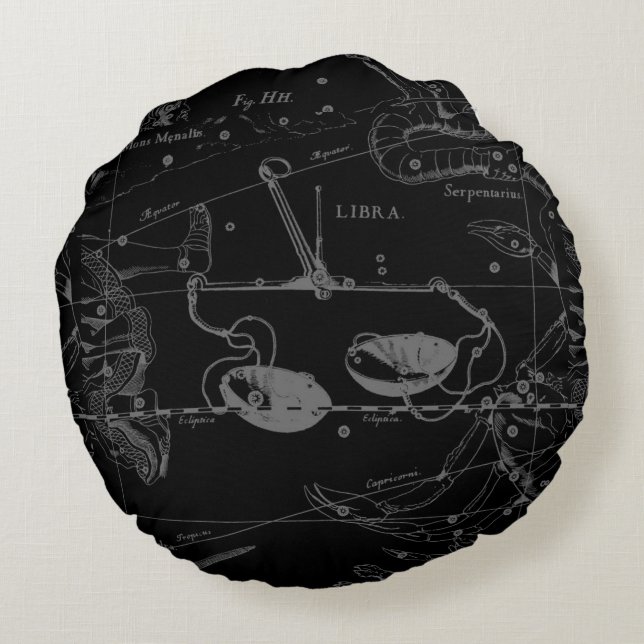 Libra Constellation Hevelius circa 1690 Round Pillow (Back)