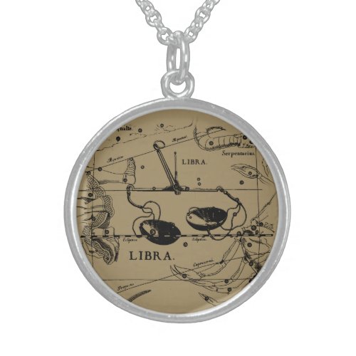 Libra Constellation Map Hevelius 1690 Decor Sterling Silver Necklace