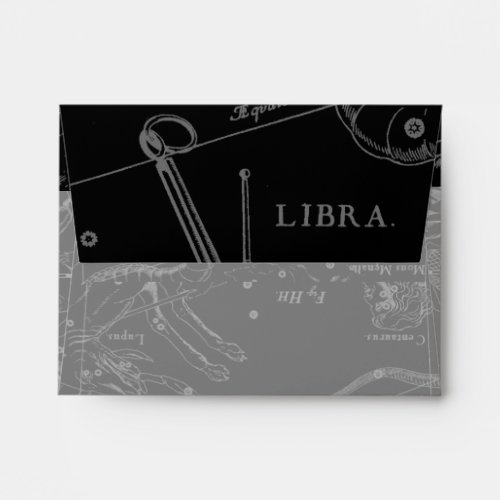 Libra Constellation Map Hevelius 1690 on Black Envelope