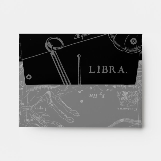 Libra Constellation Map Hevelius 1690 on Black Envelope (Back (Top Flap))