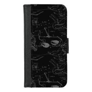 Libra Constellation Map Hevelius 1690 on Black iPhone 8/7 Wallet Case