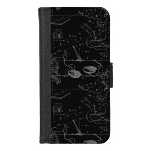 Libra Constellation Map Hevelius 1690 on Black iPhone 87 Wallet Case