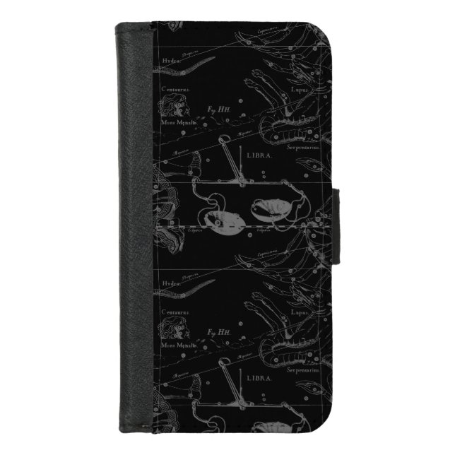 Libra Constellation Map Hevelius 1690 on Black iPhone Wallet Case (Front)