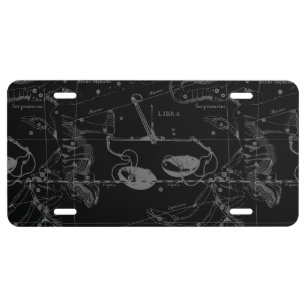 Libra Constellation Map Hevelius 1690 on Black License Plate