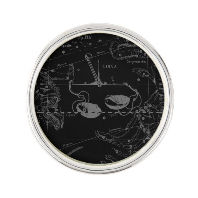 Libra Constellation Map Hevelius 1690 on Black Pin (Front)