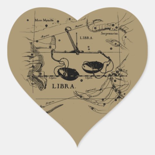 Libra Constellation Map Hevelius circa 1690 Heart Sticker