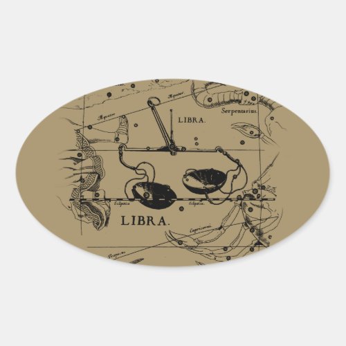 Libra Constellation Map Hevelius circa 1690 Oval Sticker