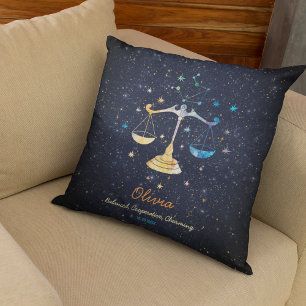 Libra Constellation Zodiac Watercolor Stars Galaxy Throw Pillow