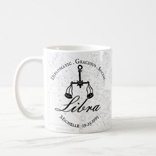 Libra Custom Zodiac Sign Black White Astrology Coffee Mug