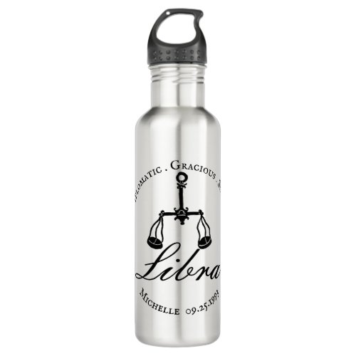 Libra Custom Zodiac Sign Black White Astrology Stainless Steel Water Bottle
