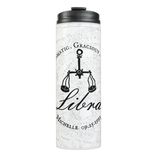 Libra Custom Zodiac Sign Black White Astrology Thermal Tumbler