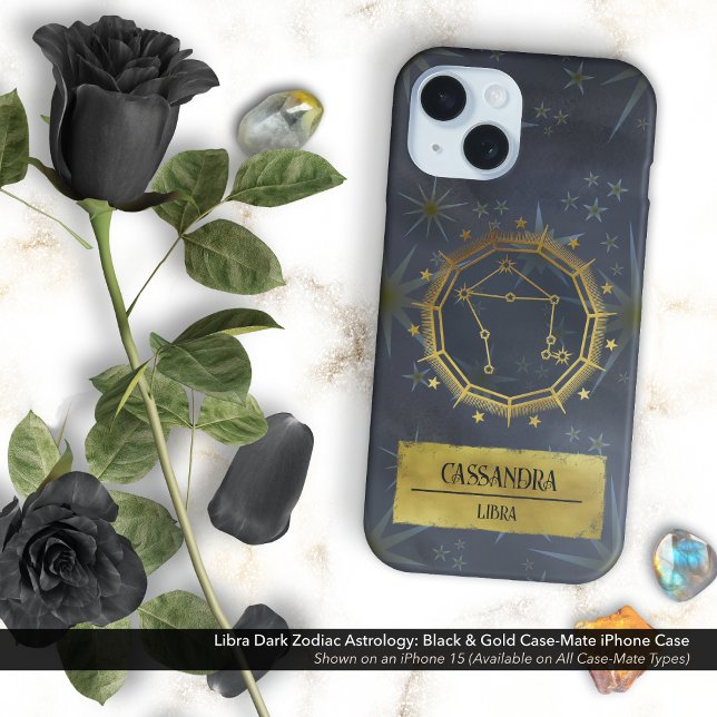 Libra Dark Zodiac Astrology: Black & Gold Case-Mate iPhone Case (Libra Dark Zodiac & Astrology Black & Gold Case-Mate iPhone Case Personalized with Your Name)