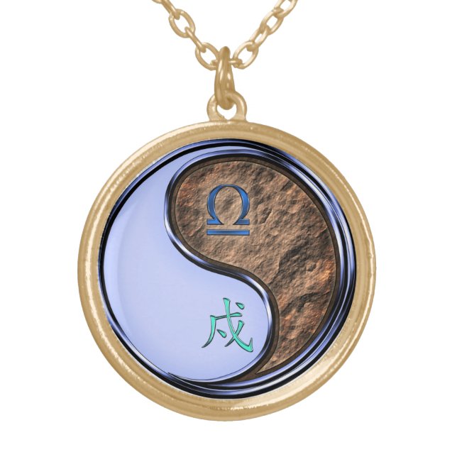 Libra & Earth Dog Gold Plated Necklace (Front)