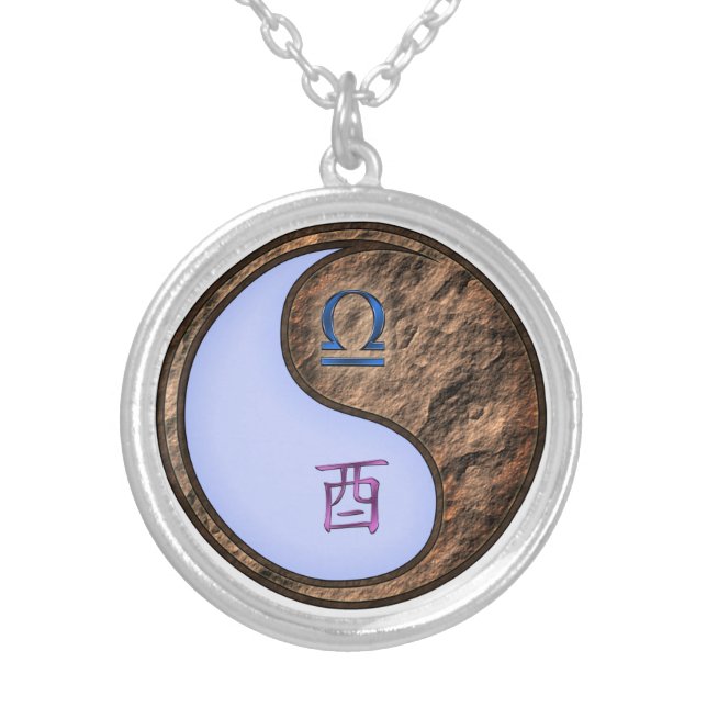 Libra & Earth Rooster Silver Plated Necklace (Front)