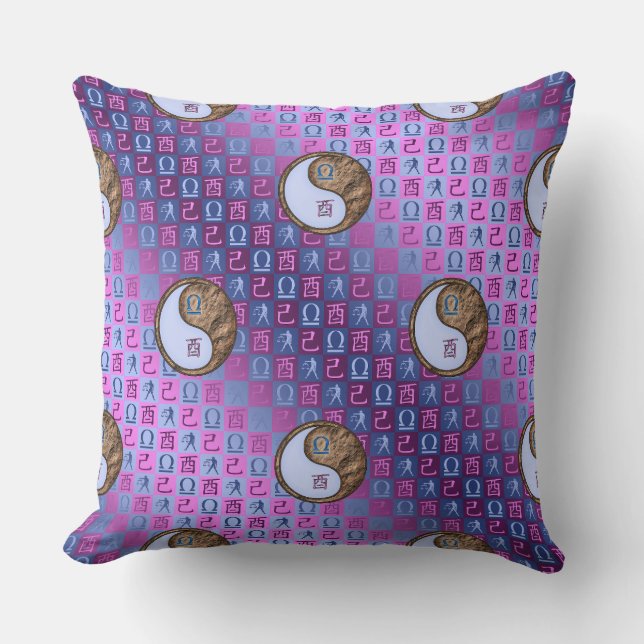 Libra & Earth Rooster Throw Pillow (Front)