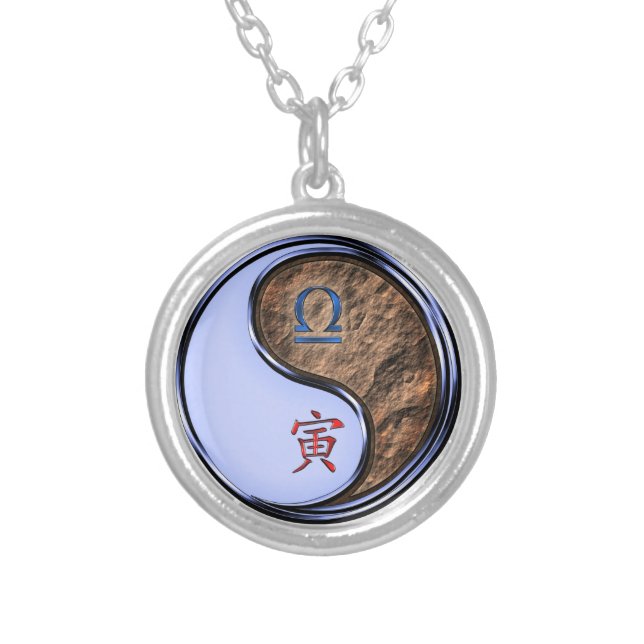 Libra & Earth Tiger Silver Plated Necklace (Front)