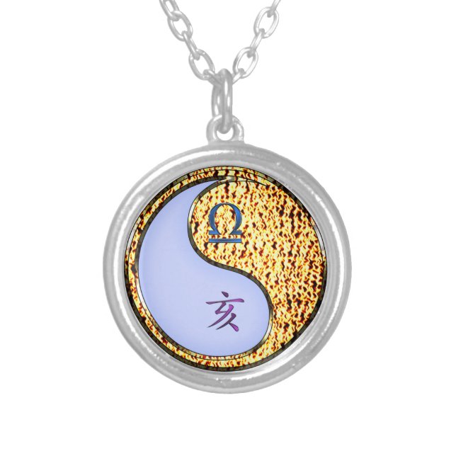 Libra & Fire Boar Silver Plated Necklace (Front)