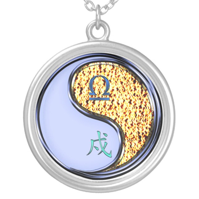 Libra & Fire Dog Silver Plated Necklace (Front)