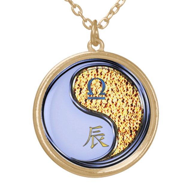Libra & Fire Dragon Gold Plated Necklace (Front)