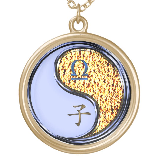 Libra & Fire Rat Gold Plated Necklace (Front)