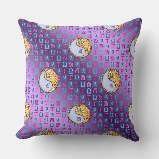 Libra & Fire Rooster Throw Pillow (Front)