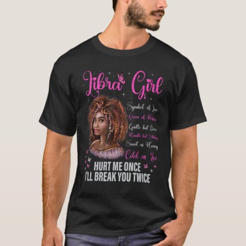 Libra Girl Black Queen Zodiac Birthday Afro Natura T_Shirt