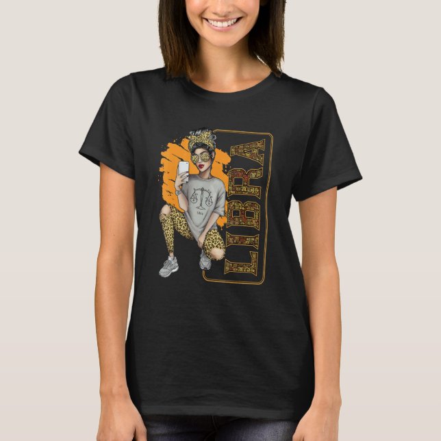 Libra Girl Messy Bun Leopard  For Women Queen T-Shirt (Front)