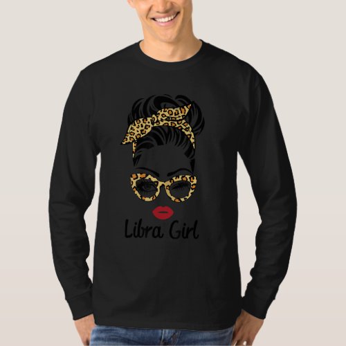 Libra Girl  Pisces Zodiac Leopard Messy Bun Womens T_Shirt