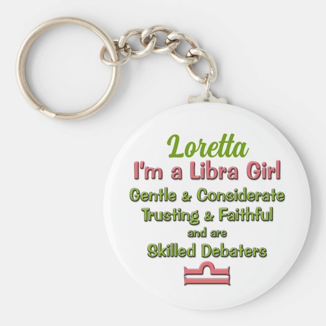 Libra Girl Star Sign Pink and Green Zodiac Keychain (Front)