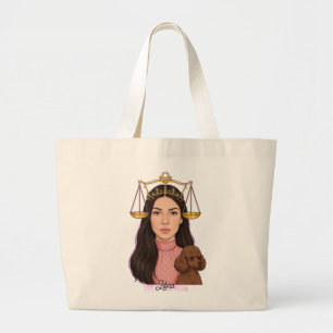 Libra Girl with Poodle – Zodiac Horoscope Large Tote Bag