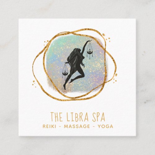  LIBRA Goddess Opal Gold Black Glitter Square Business Card