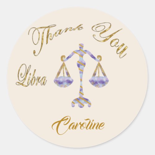 Libra Gold Glitter Thank You Classic Round Sticker