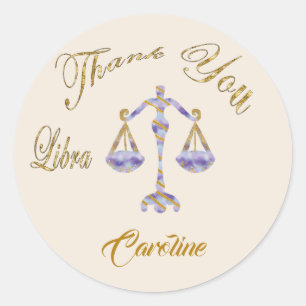 Libra Gold Glitter Thank You Classic Round Sticker