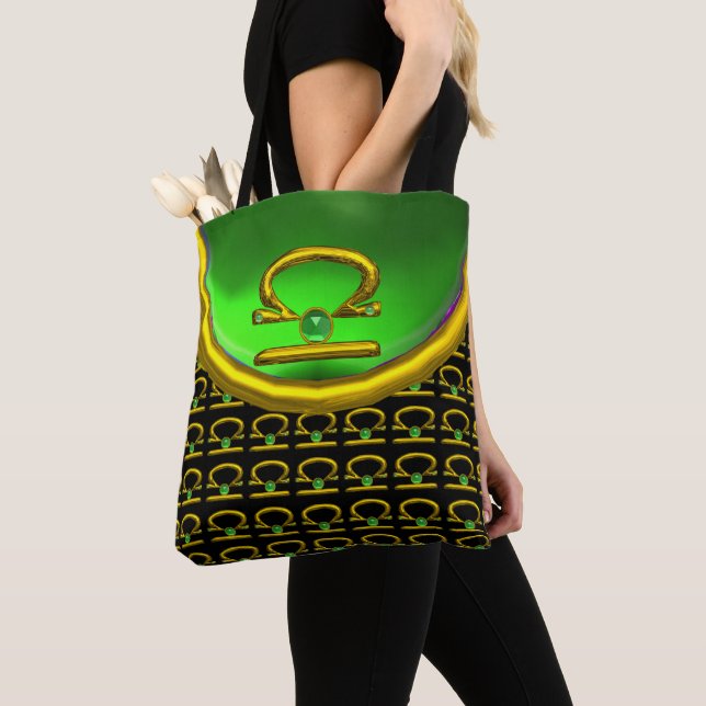 LIBRA GOLD ZODIAC BIRTHDAY JEWELS ,Green Emerald Tote Bag (Close Up)