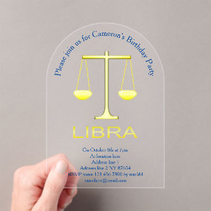 Libra Golden Scales Star Sign Birthday Party Acrylic Invitations