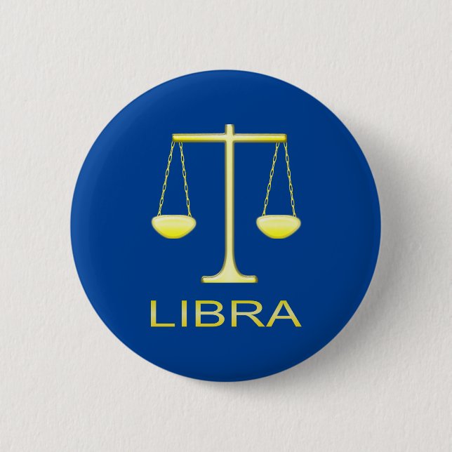Libra Golden Scales Star Sign Button (Front)