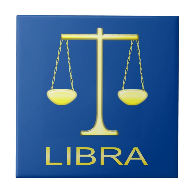 Libra Golden Scales Star Sign Ceramic Tile (Front)