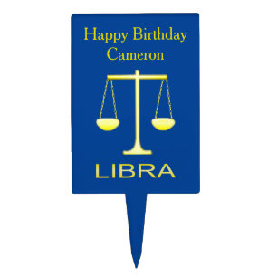 Libra Golden Scales Star Sign Custom Birthday Cake Topper