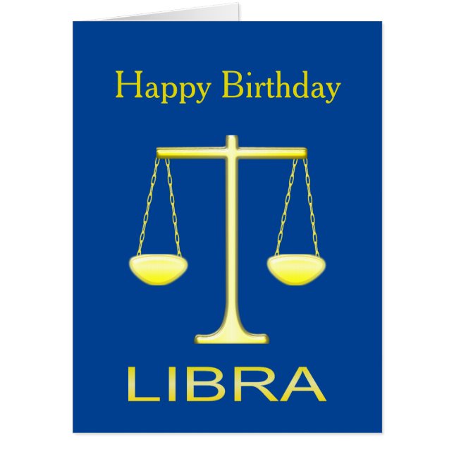 Libra Golden Scales Star Sign Custom Birthday Card (Front)