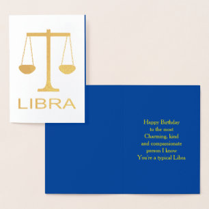 Libra Golden Scales Star Sign Custom Birthday Foil Card