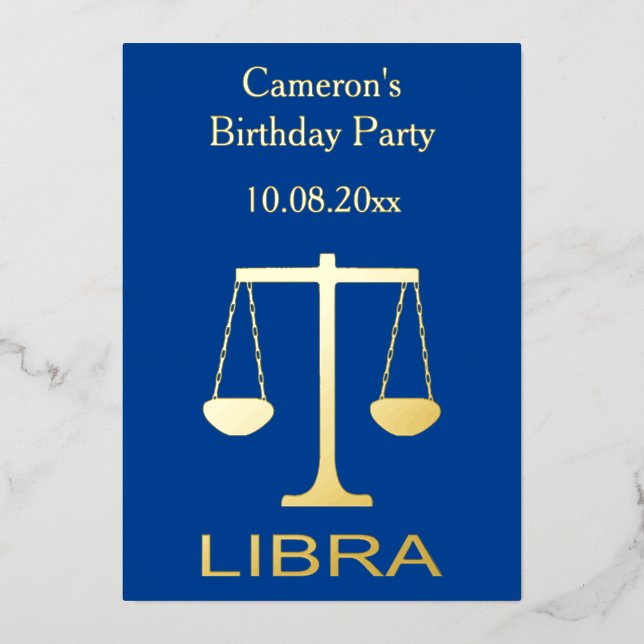 Libra Golden Scales Star Sign Custom Birthday Foil Invitation (Front)