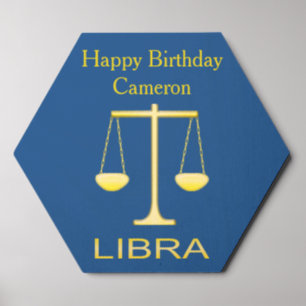 Libra Golden Scales Star Sign Custom Birthday Wood Photo Tile