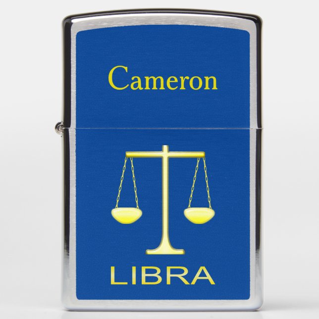 Libra Golden Scales Star Sign Custom Name Zippo Lighter (Front)