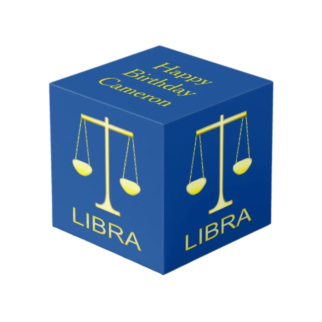 Libra Golden Scales Star Sign Custom Photo upload Cube (Front Angled)